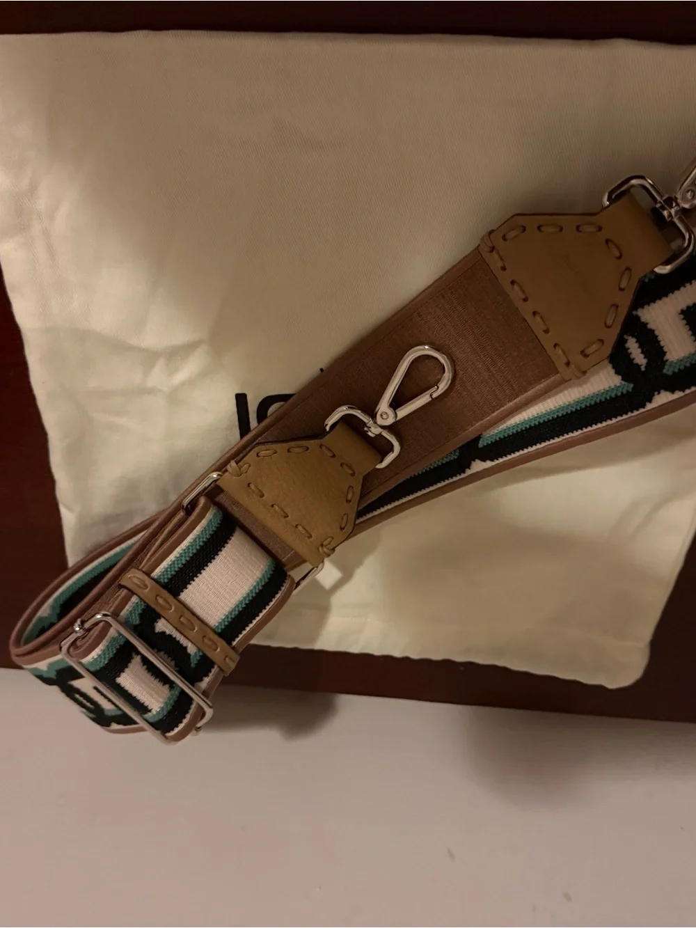 ****Price Firm*** Fendi Black, White & Tan Logo Webbing Strap with Turquoise Acc
